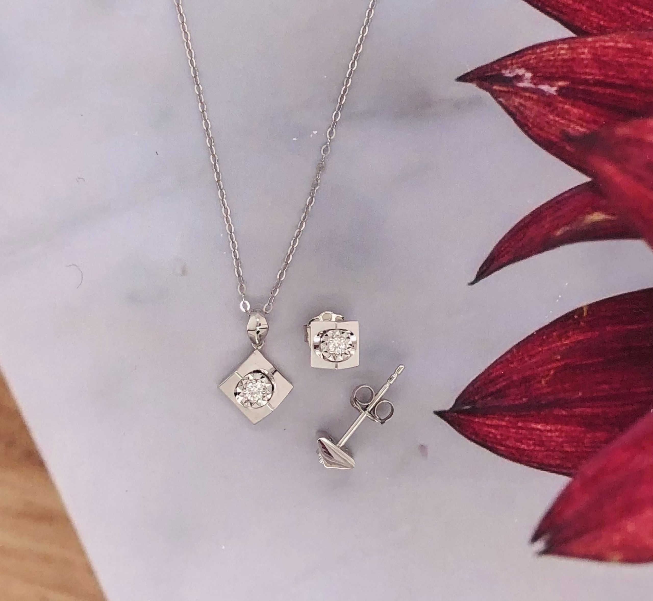 .06 CTW Diamond Necklace & Earrings Set 18k White Gold JS51W