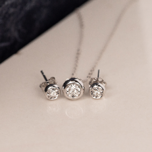 .055 Carat Diamond Necklace & Earrings Set 18k White Gold JS49W