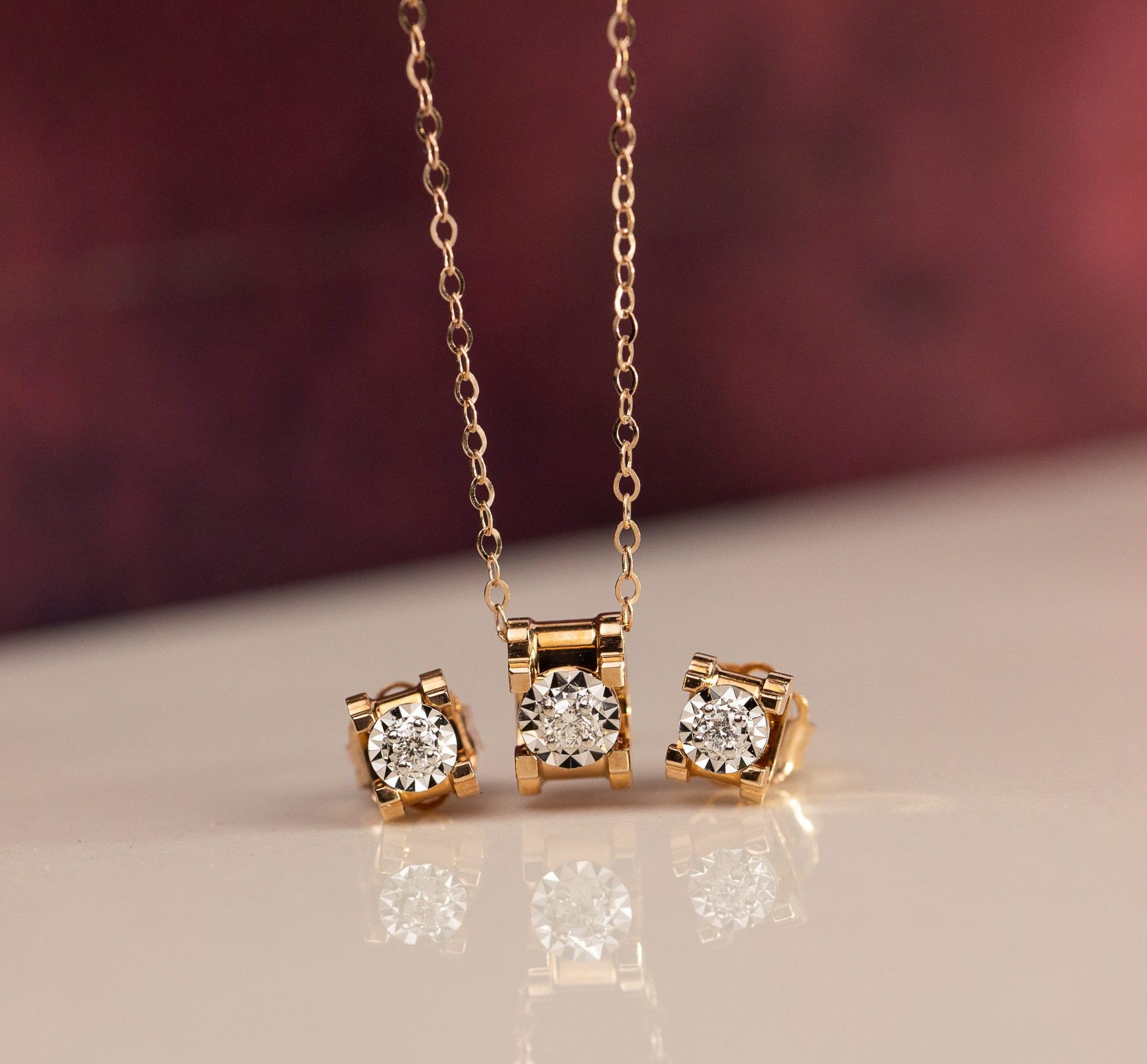 .06 Carat Diamond Necklace & Earrings Set 18k Twotone Gold JS52R