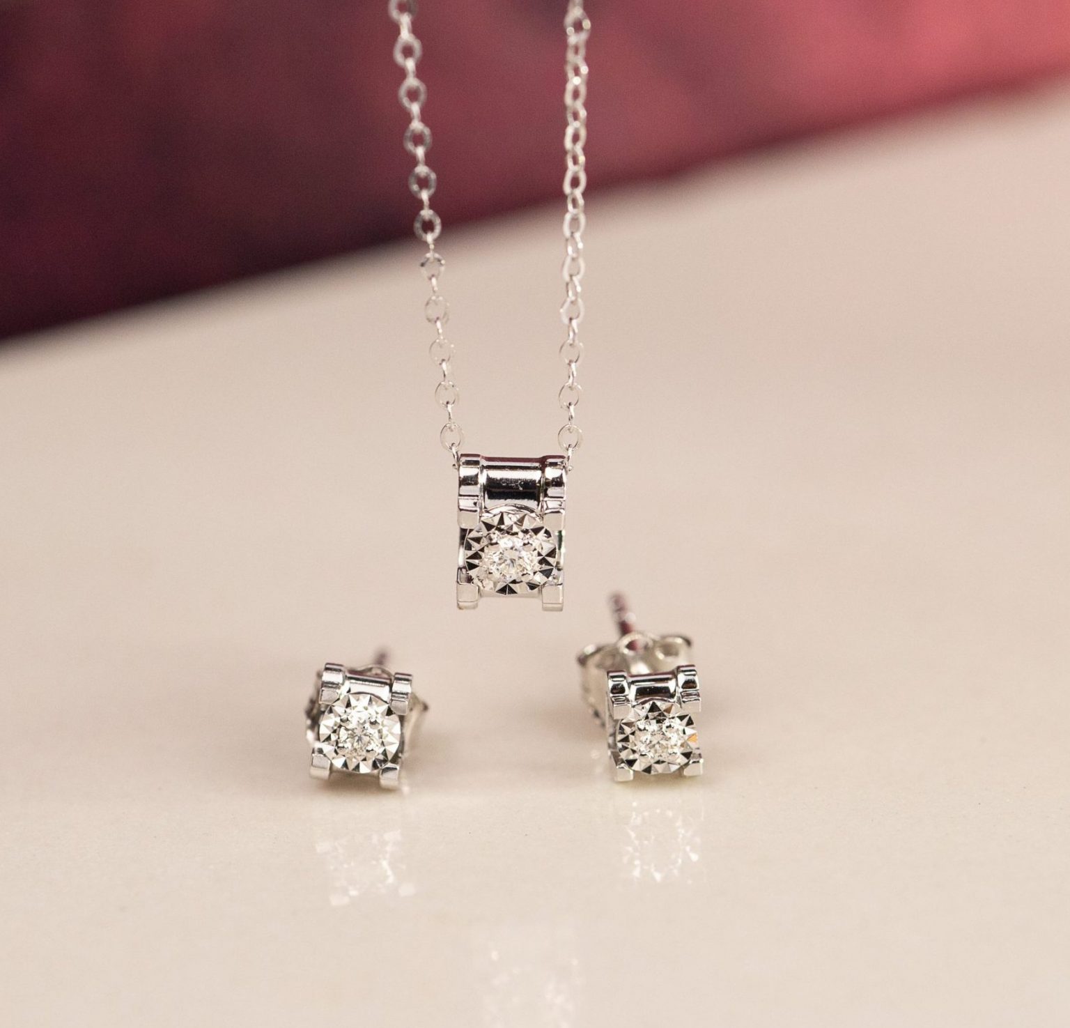 CTW Diamond Earrings Necklace Set 18k White Gold JS52-WG