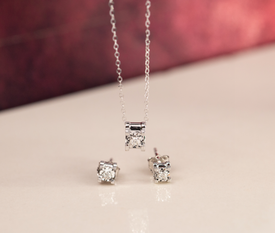 .06 CTW Diamond Earrings & Necklace Set 18k White Gold JS52W