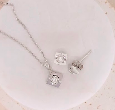 .06 CTW Diamond Necklace & Earrings Set 18k White Gold JS51W