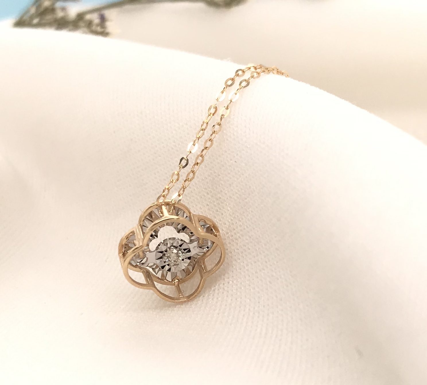 .02 CTW Dancing Diamond Necklace 18k Twotone Gold DDN06