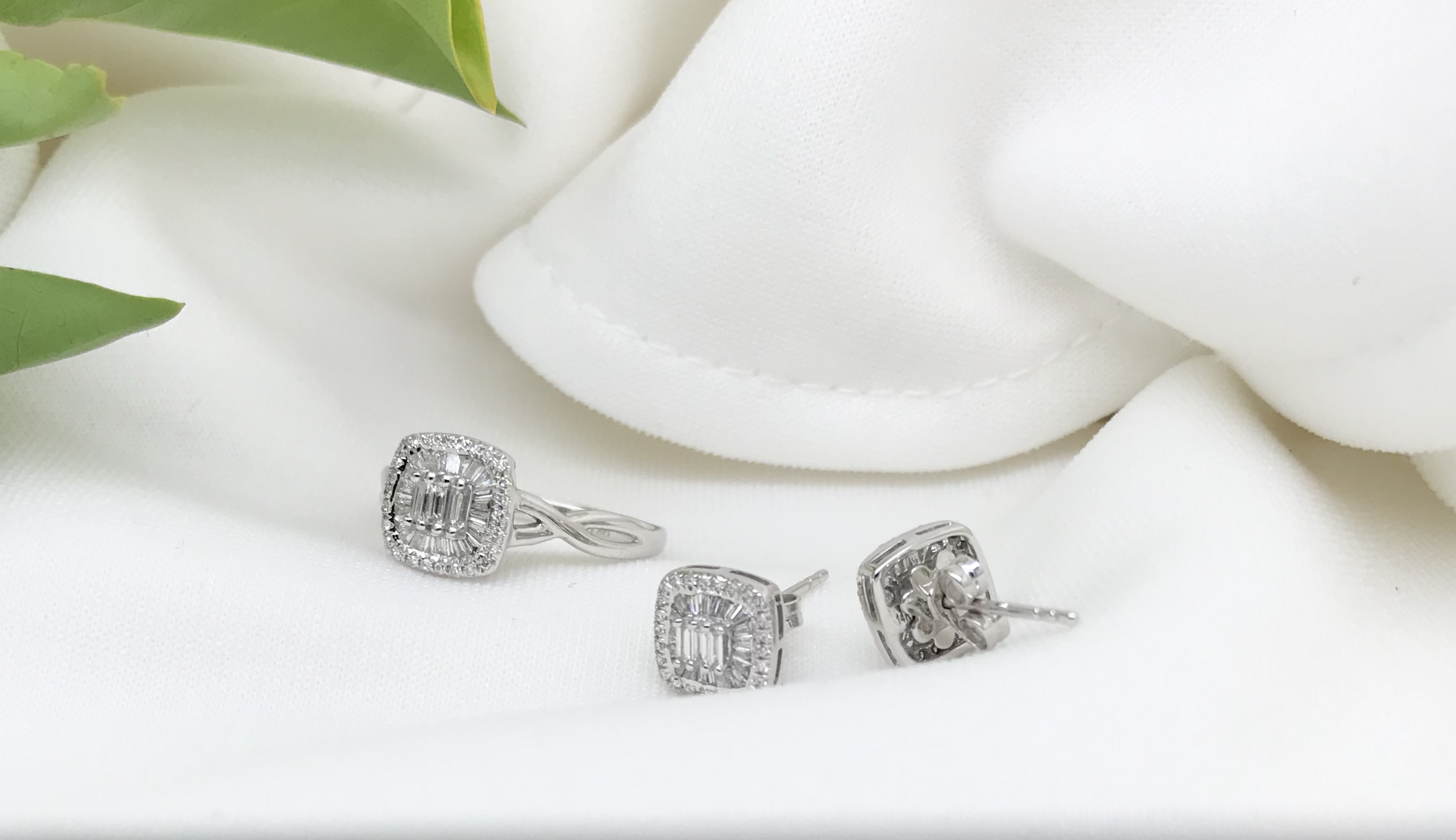 .55 CTW Diamond Ring and Earrings Set 14k White Gold JS55