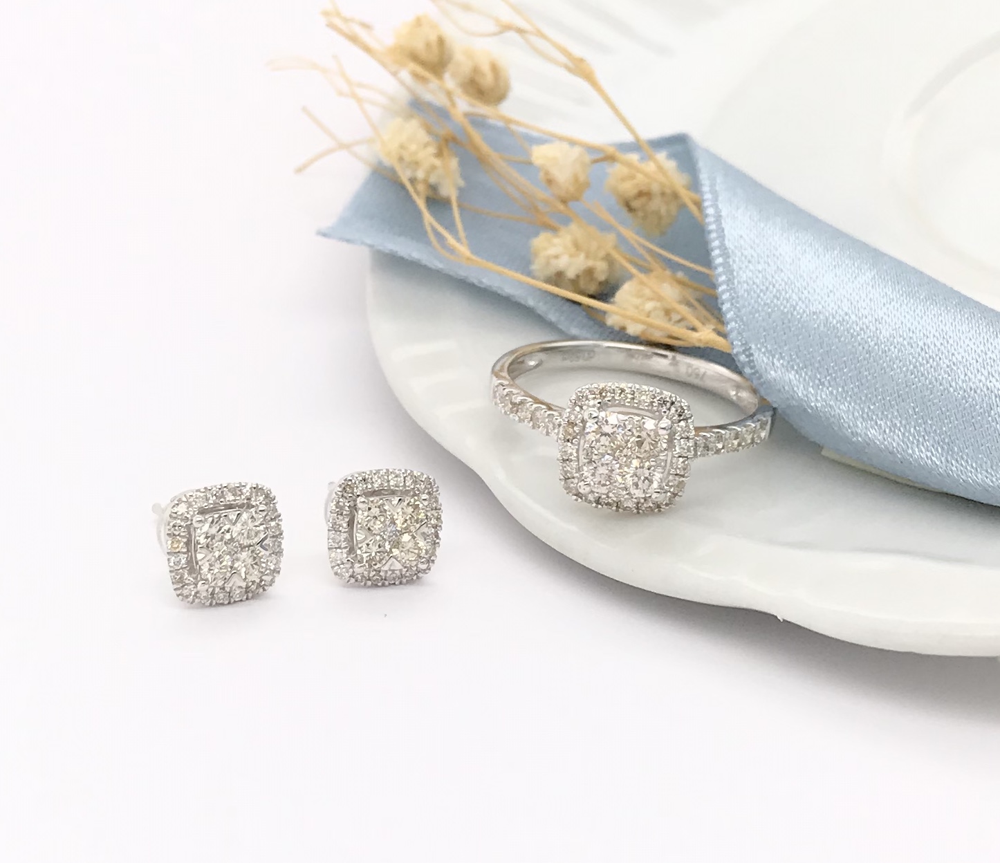 1.00 CTW Diamond Earrings & Ring Set 18k White Gold E223 & ER457