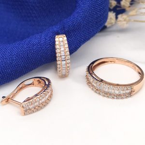 1.00 CTW Diamond Clip Earrings & Ring Set 18k Rose Gold JS31