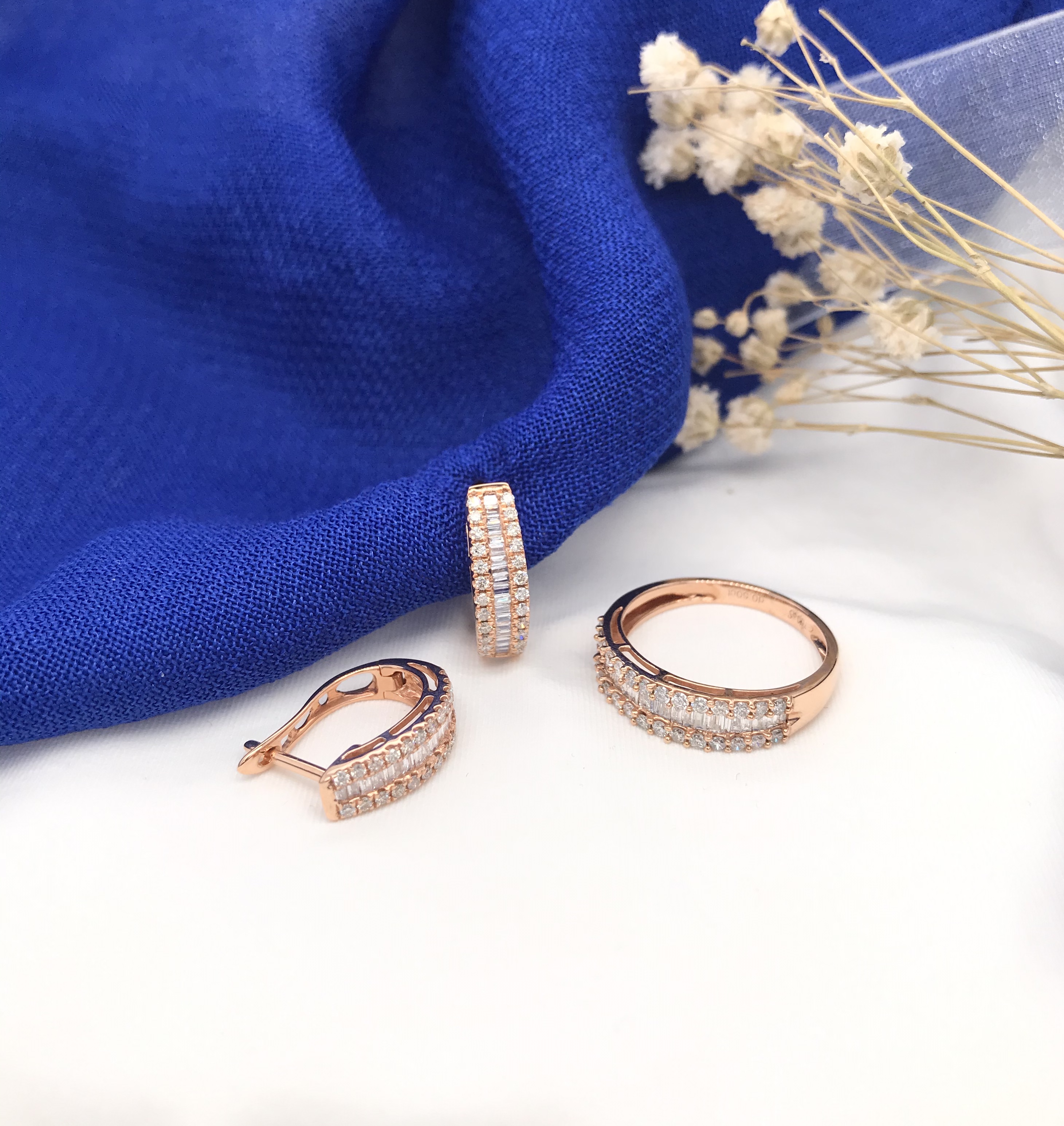 1.00 CTW Diamond Clip Earrings & Ring Set 18k Rose Gold JS31