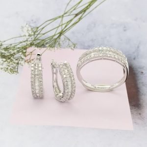 1.00 CTW Diamond Earrings & Ring Set 18k White Gold JS32