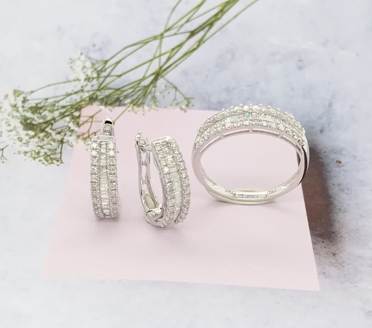 1.00 CTW Diamond Earrings & Ring Set 18k White Gold JS32