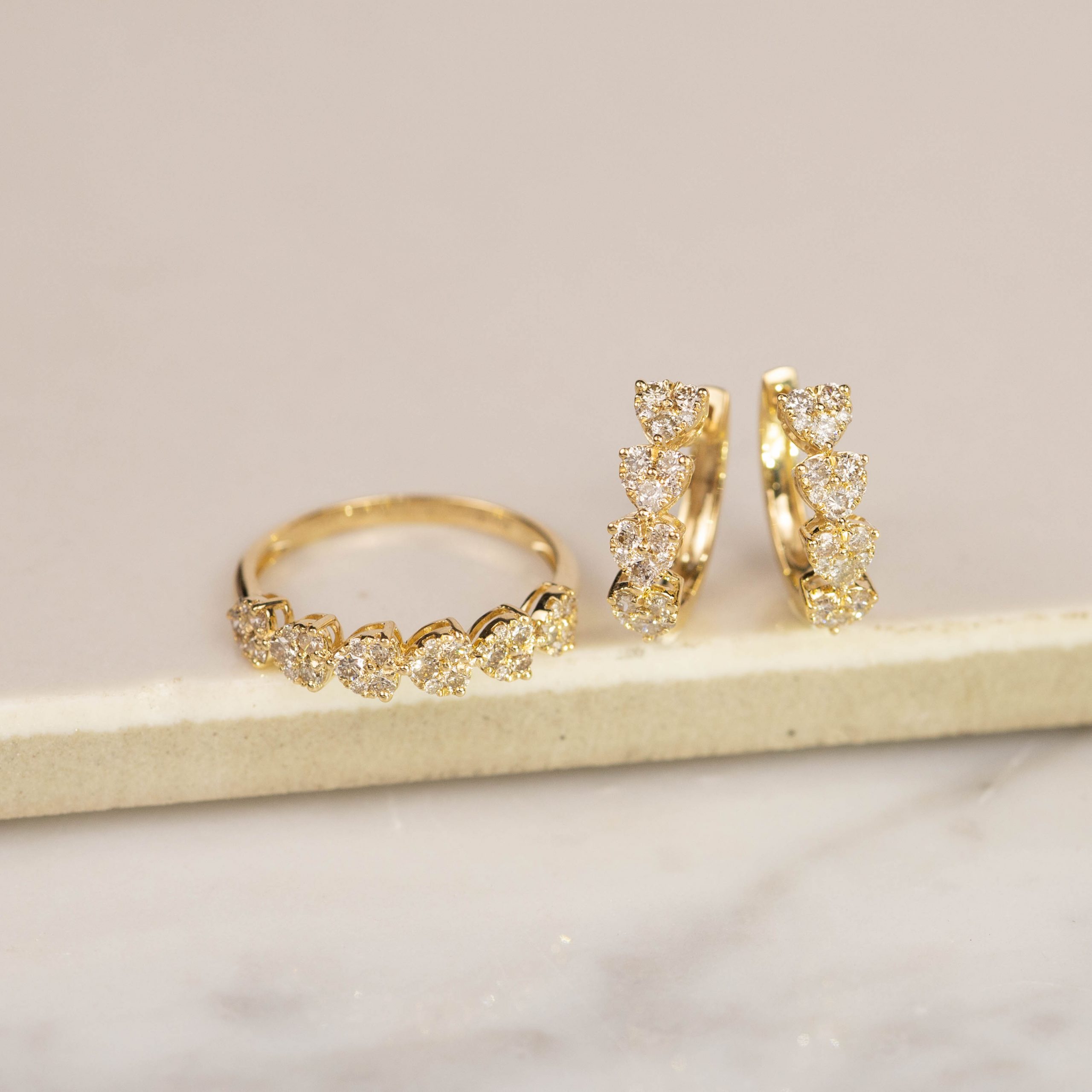 1.19 CTW Diamond Earrings & Ring Set 18k Yellow Gold JS104