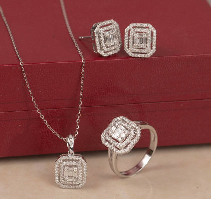 1.04 CTW Diamond Earrings,Ring&Pendant Set 14k White Gold JS12