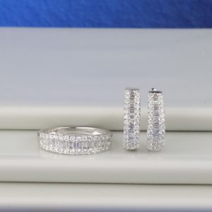 1.00 CTW Diamond Clip Earrings & Half Eternity Ring Set 18K White Gold JS32-WG