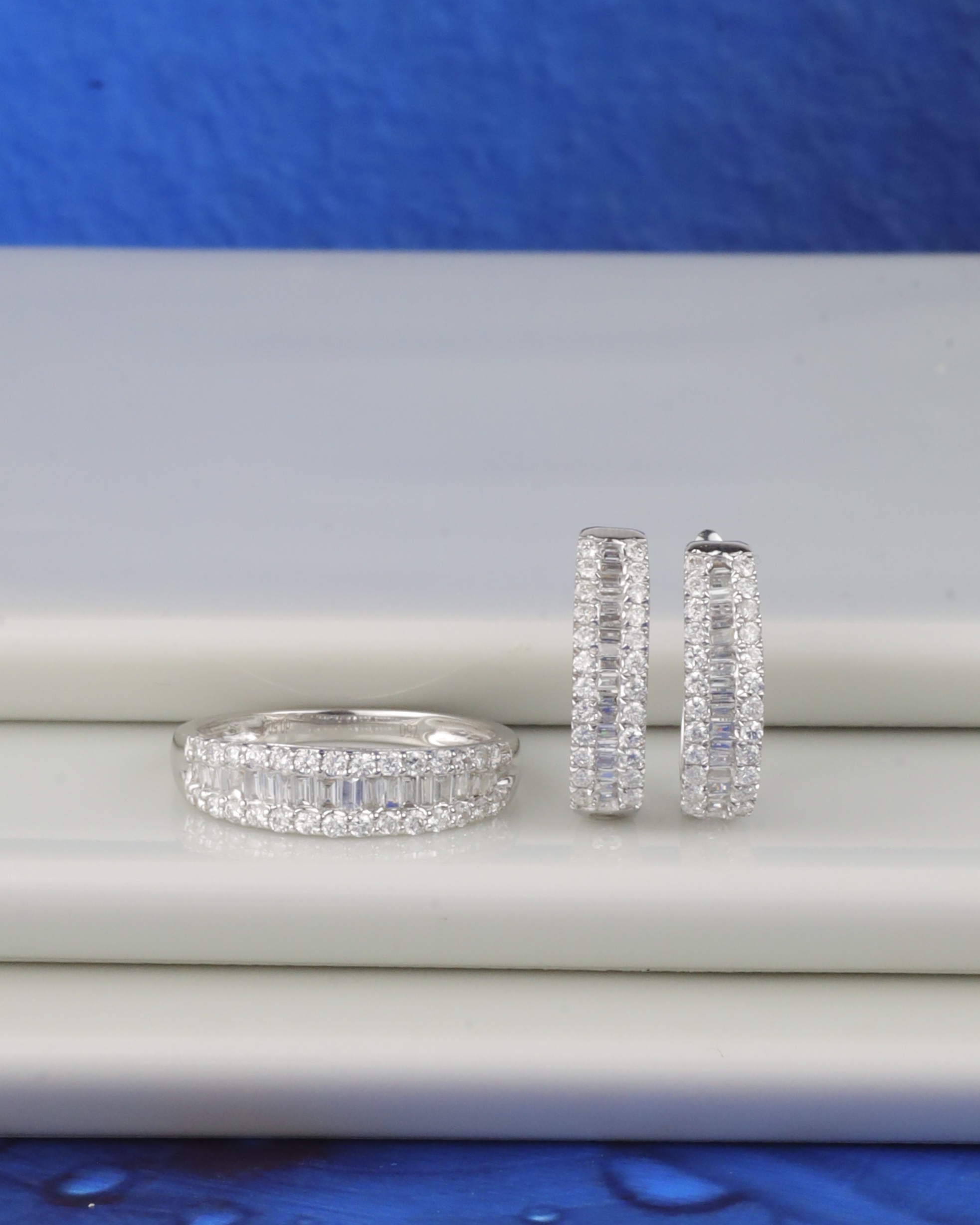 1.00 CTW Diamond Clip Earrings & Half Eternity Ring Set 18K White Gold JS32-WG