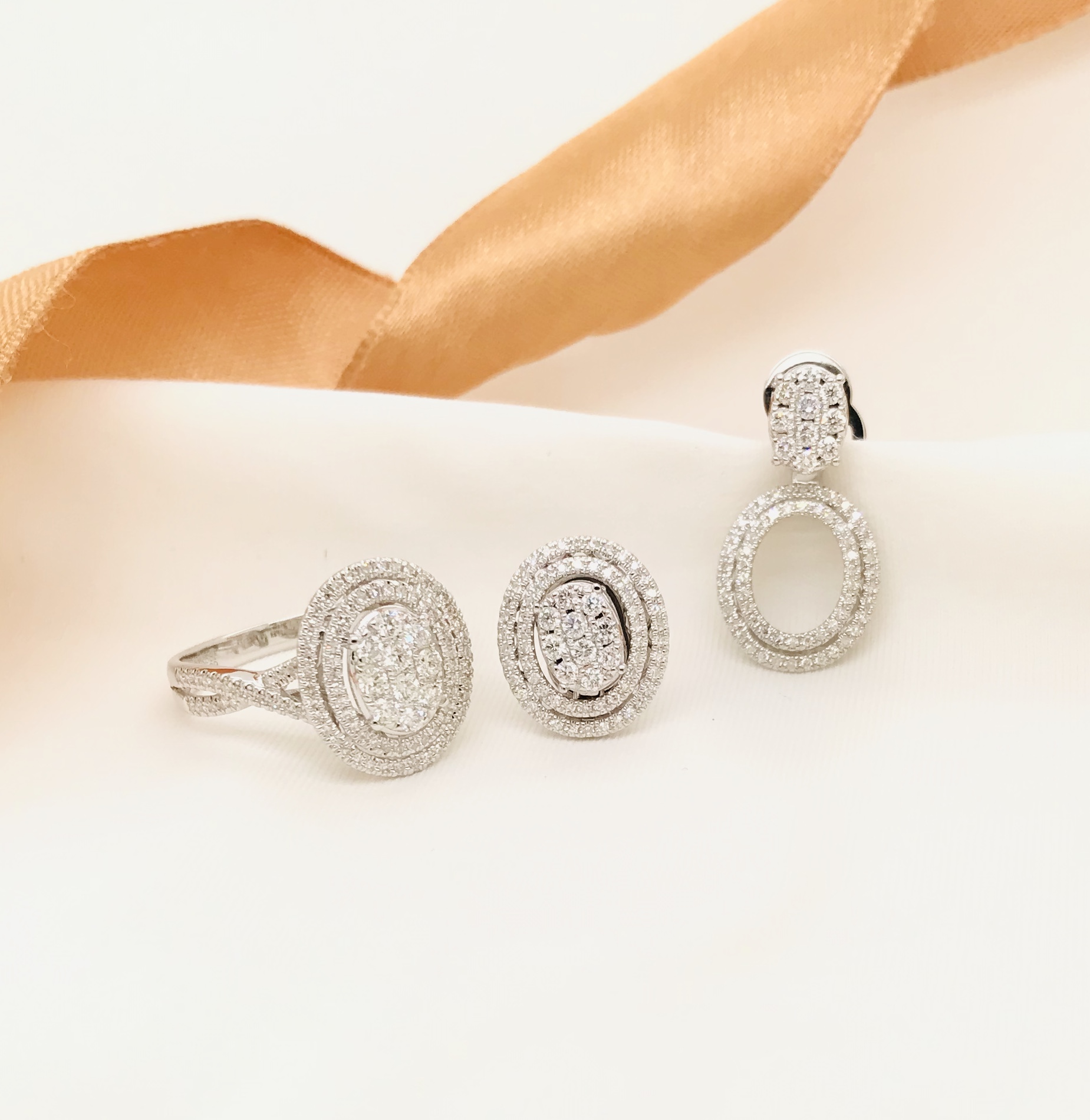 .94 CTW Diamond 3-way Earrings&Ring Set 14k White Gold JS92