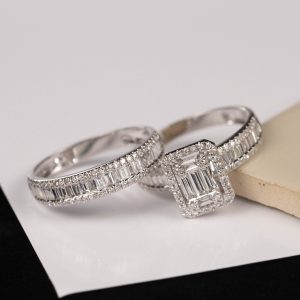 1.20 CTW Diamond Half Eternity&Engagement Ring 14k WhiteGold JS94R