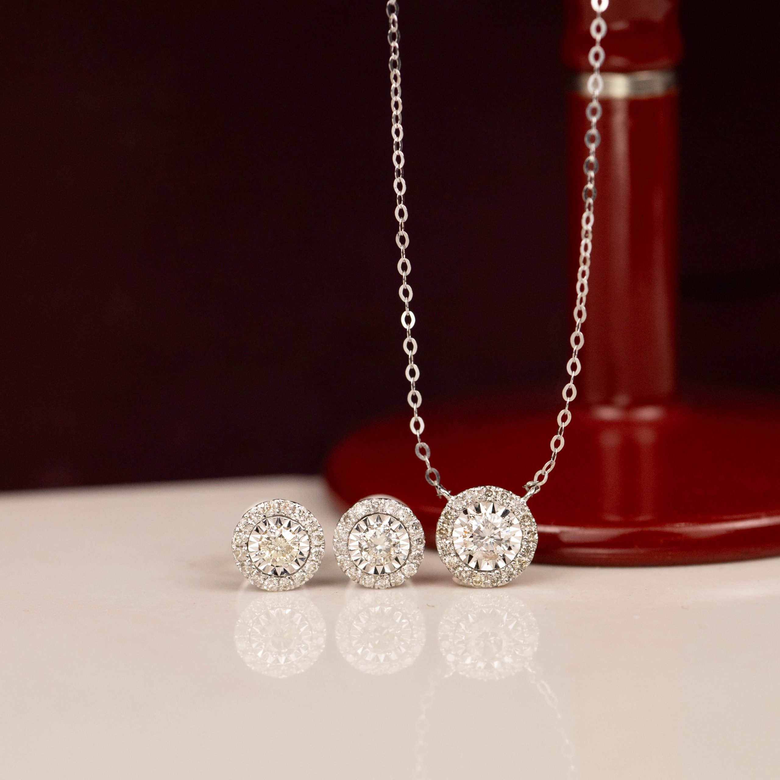 .50 CTW Diamond Earrings & Necklace Set 18k White Gold N115 & E623