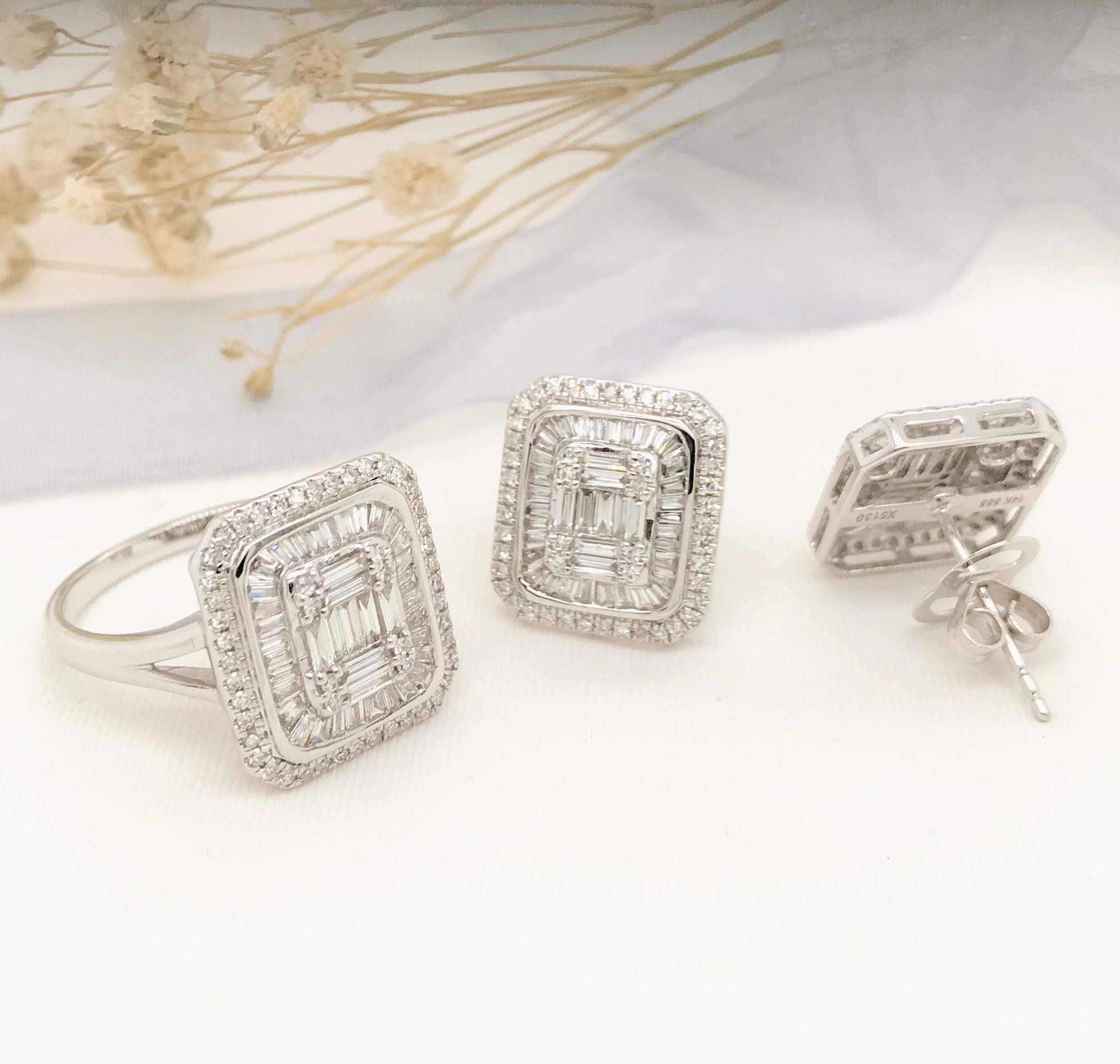 1.44 CTW Diamond Earrings&Ring Set 14k White Gold JS101