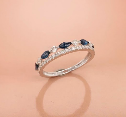 .46 CTW Sapphire w/ .25 CTW Diamond 18KWG Half Eternity Ring HE310