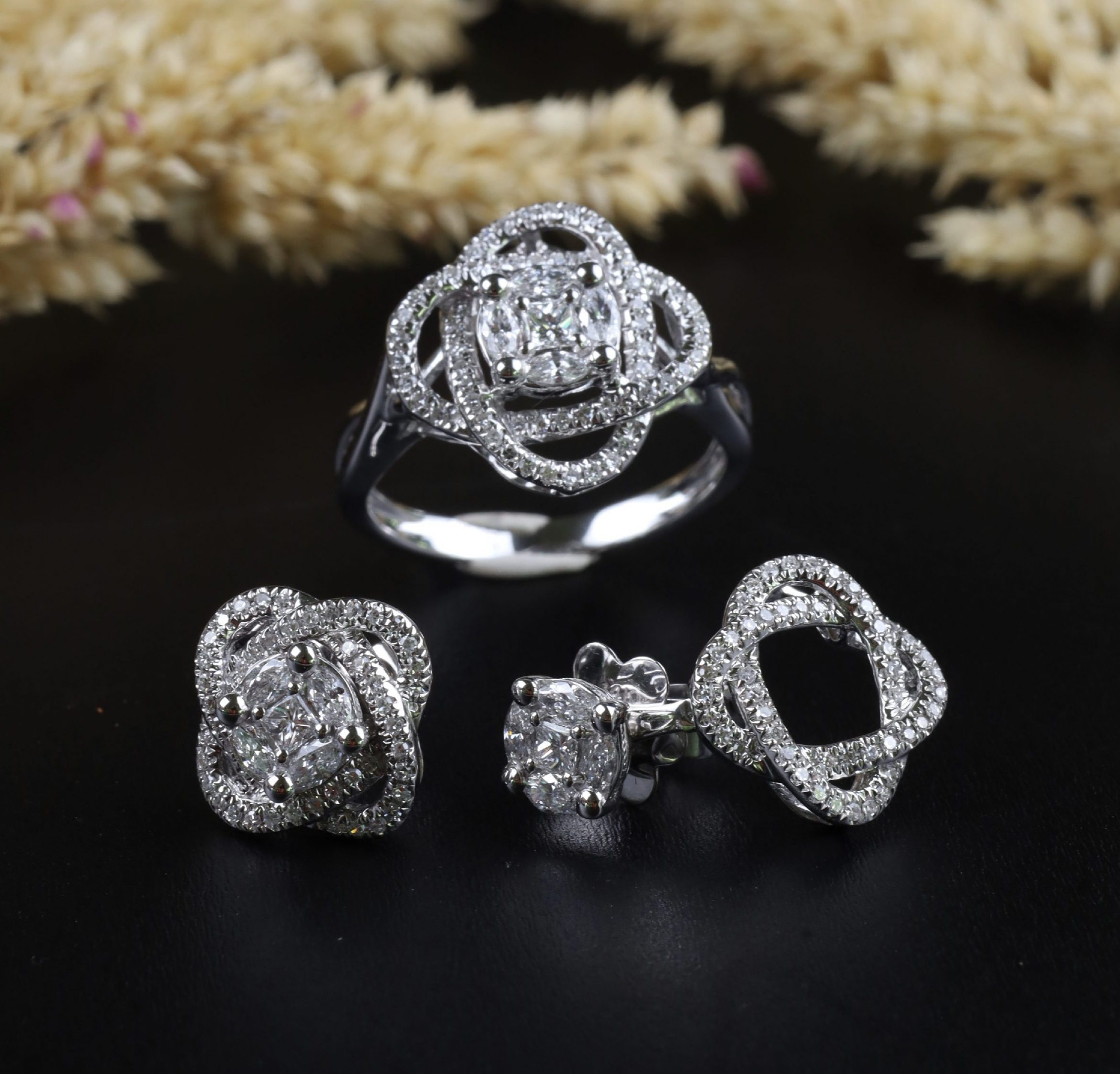 1.08 CTW Diamond 3-Way Earrings & Ring Set 14k White Gold JS151