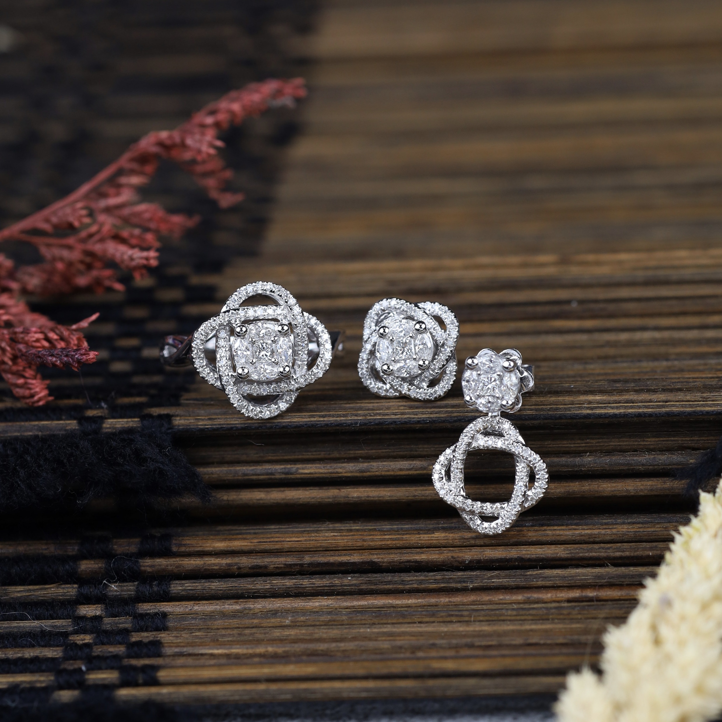 1.08 CTW Diamond 3-Way Earrings & Ring Set 14k White Gold JS151