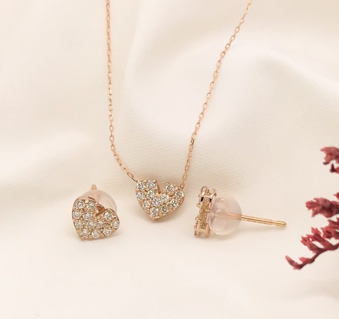 .30 CTW Diamond Necklace & Earrings Set 18k Rose Gold JS124
