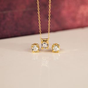 .059 CTW Diamond Earrings & Necklace 18k Twotone Gold JS52-YG