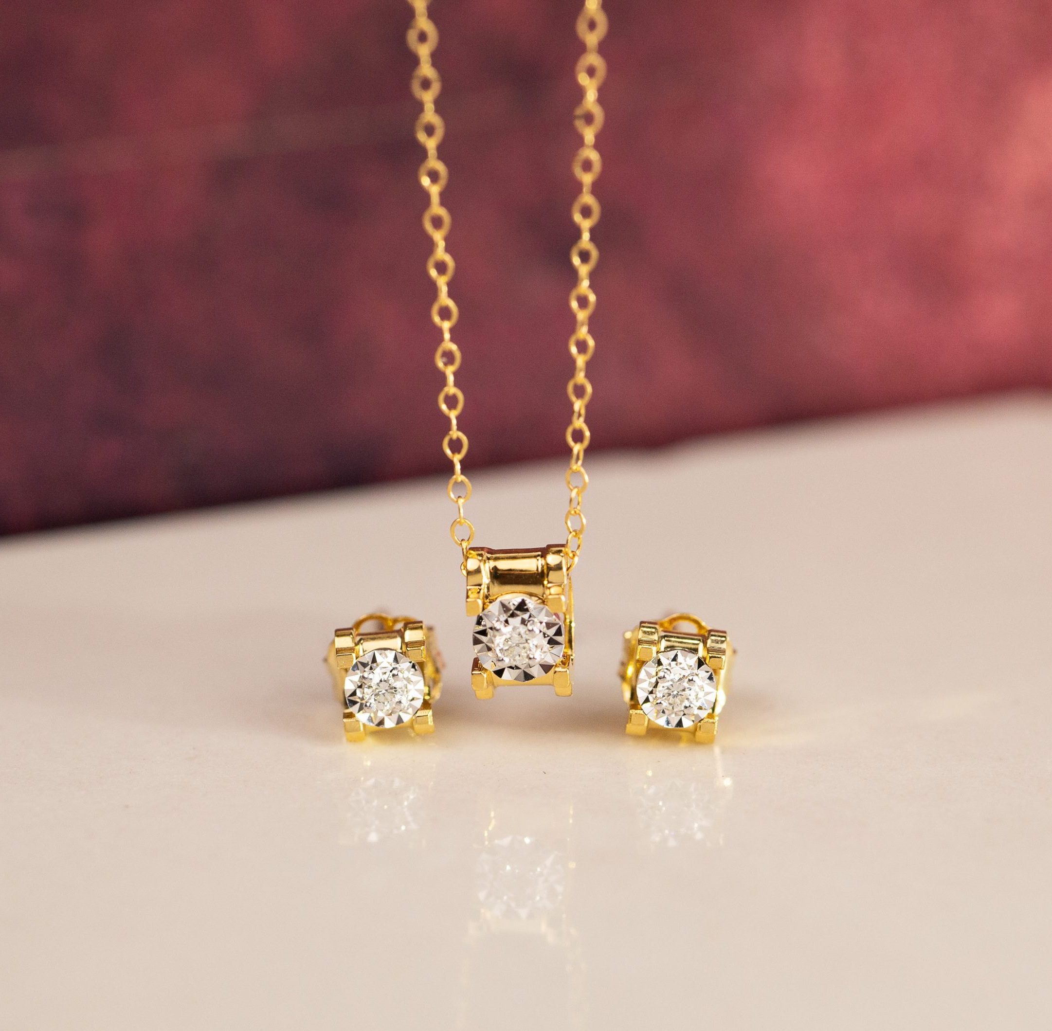 .059 CTW Diamond Earrings & Necklace 18k Twotone Gold JS52-YG
