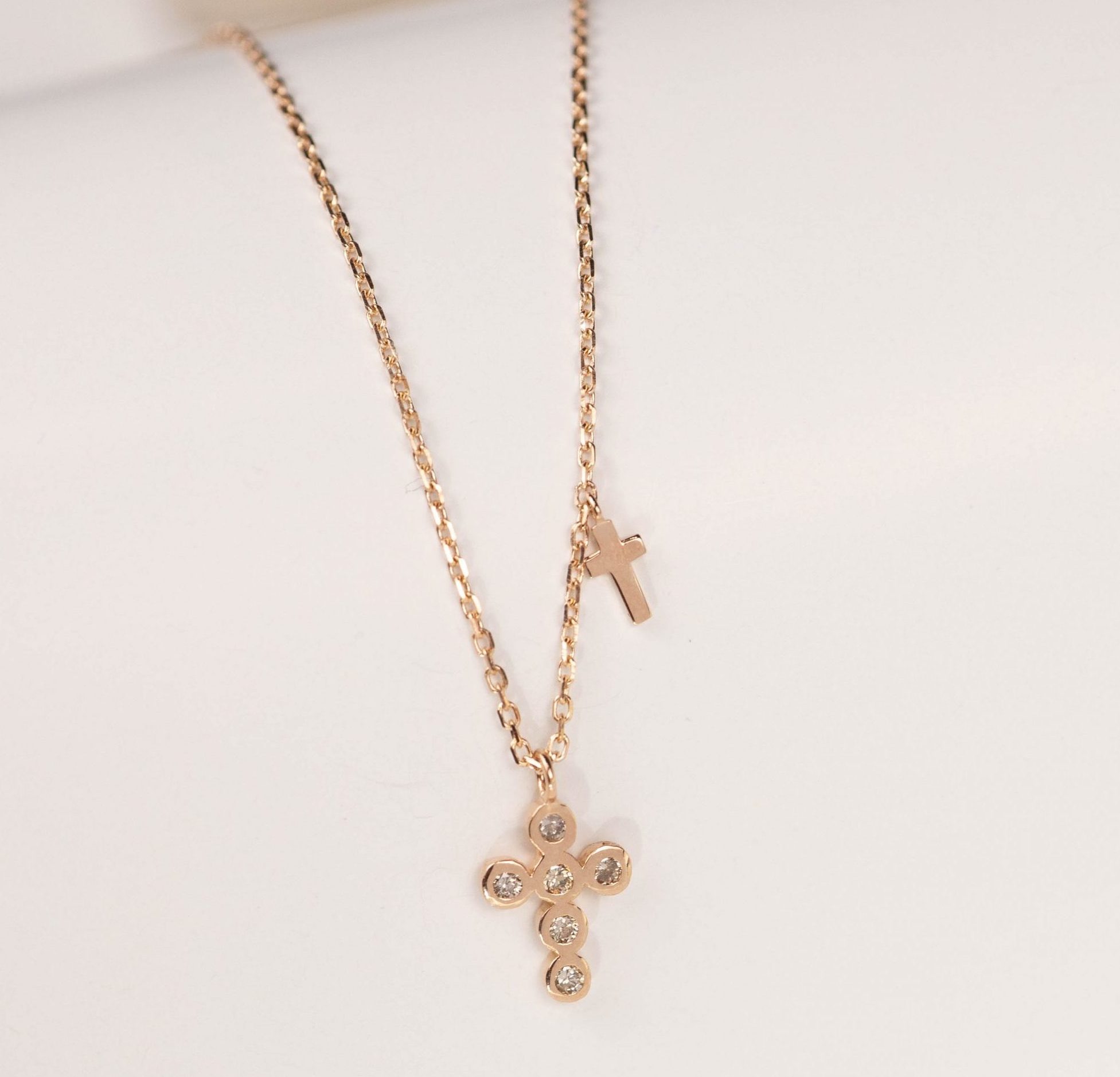 .12 CTW Diamond Cross Necklace 18k Rose Gold N181R