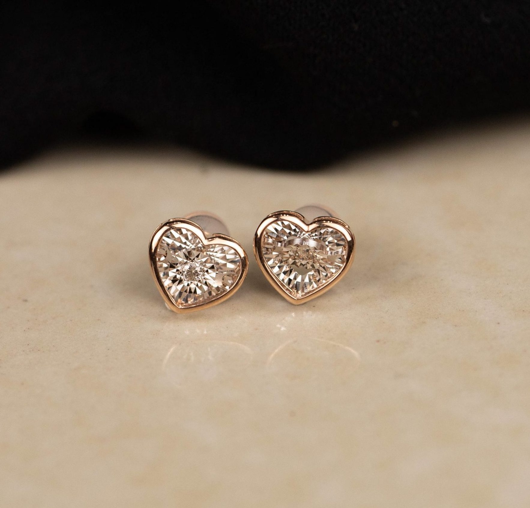 .04 CTW Dancing Diamond Heart Earrings 18k Twotone Gold DDE02