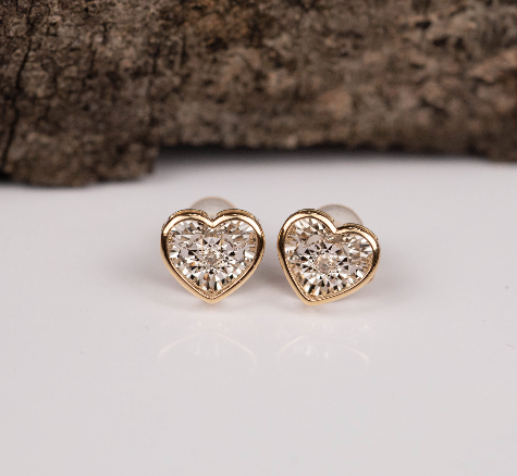 .04 CTW Dancing Diamond Heart Earrings 18k Twotone Gold DDE03