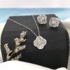 .06 CTW Dancing Diamond Clover Earrings&Necklace Set 18k White Gold DDS04