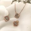 .06 CTW Dancing Diamond Clover Earrings&Necklace Set 18k Twotone Gold DDS05