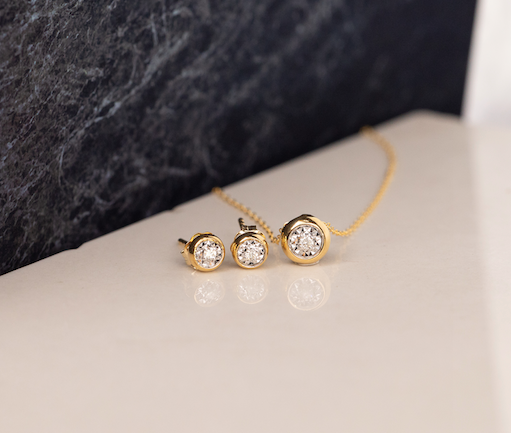 .057 CTW Diamond Earrings & Necklace 18k Twotone Gold JS49Y