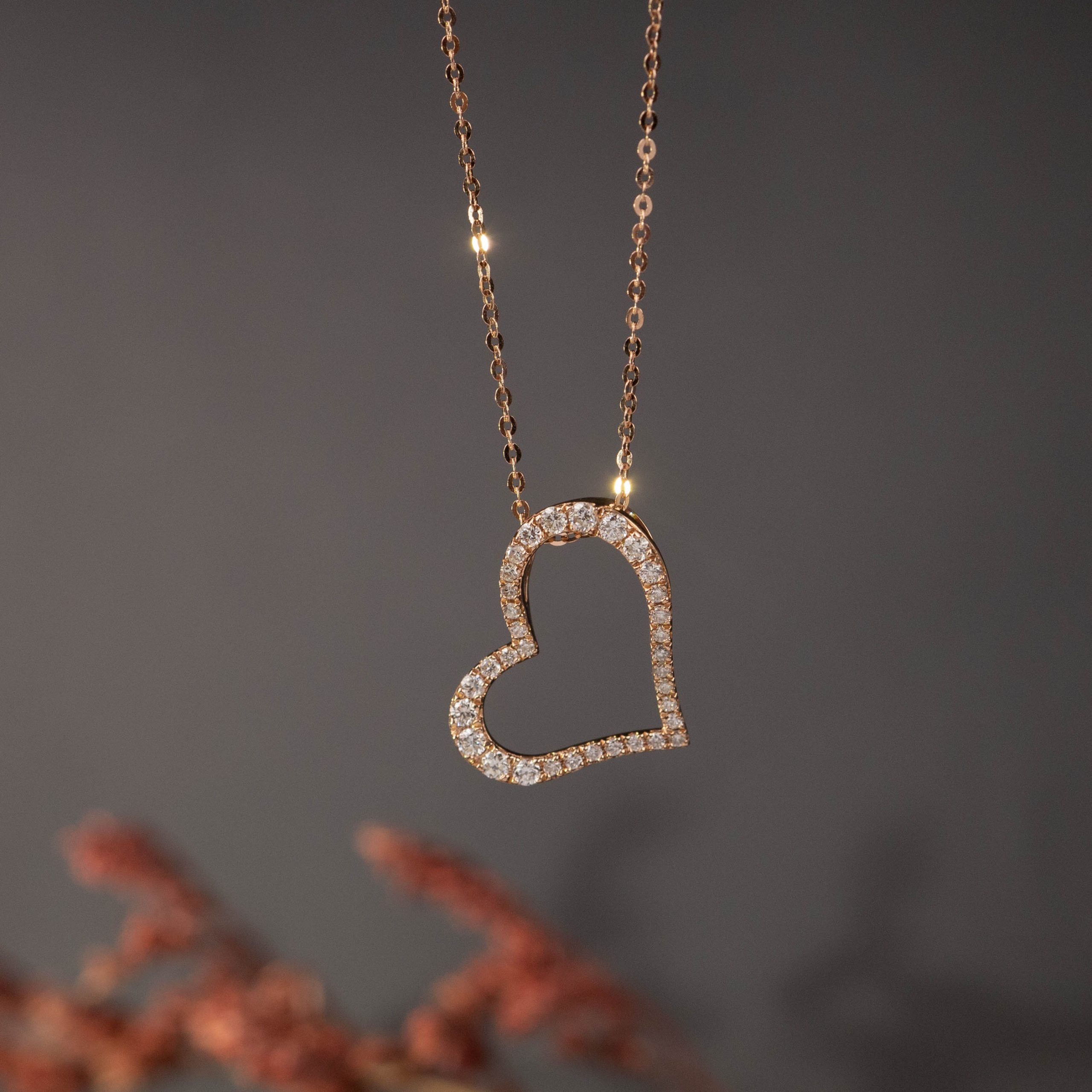 .242 CTW Diamond Heart Necklace 14k Rose Gold N189R