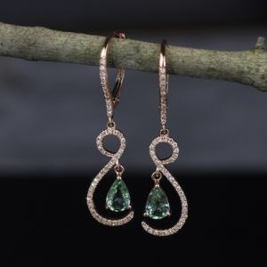1.04 CTW Sapphire w/.20 CTW Diamond Dangling Earrings 14k Rose Gold E743
