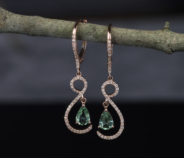 1.04 CTW Sapphire w/.20 CTW Diamond Dangling Earrings 14k Rose Gold E743