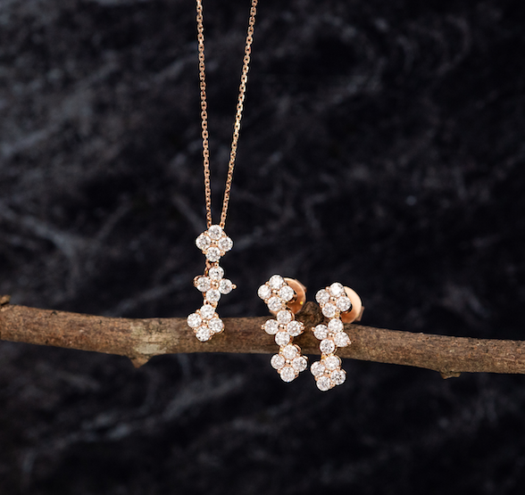 .67 CTW Diamond 2-Way Earrings&Necklace Set 18k Rose Gold E771R & N139R