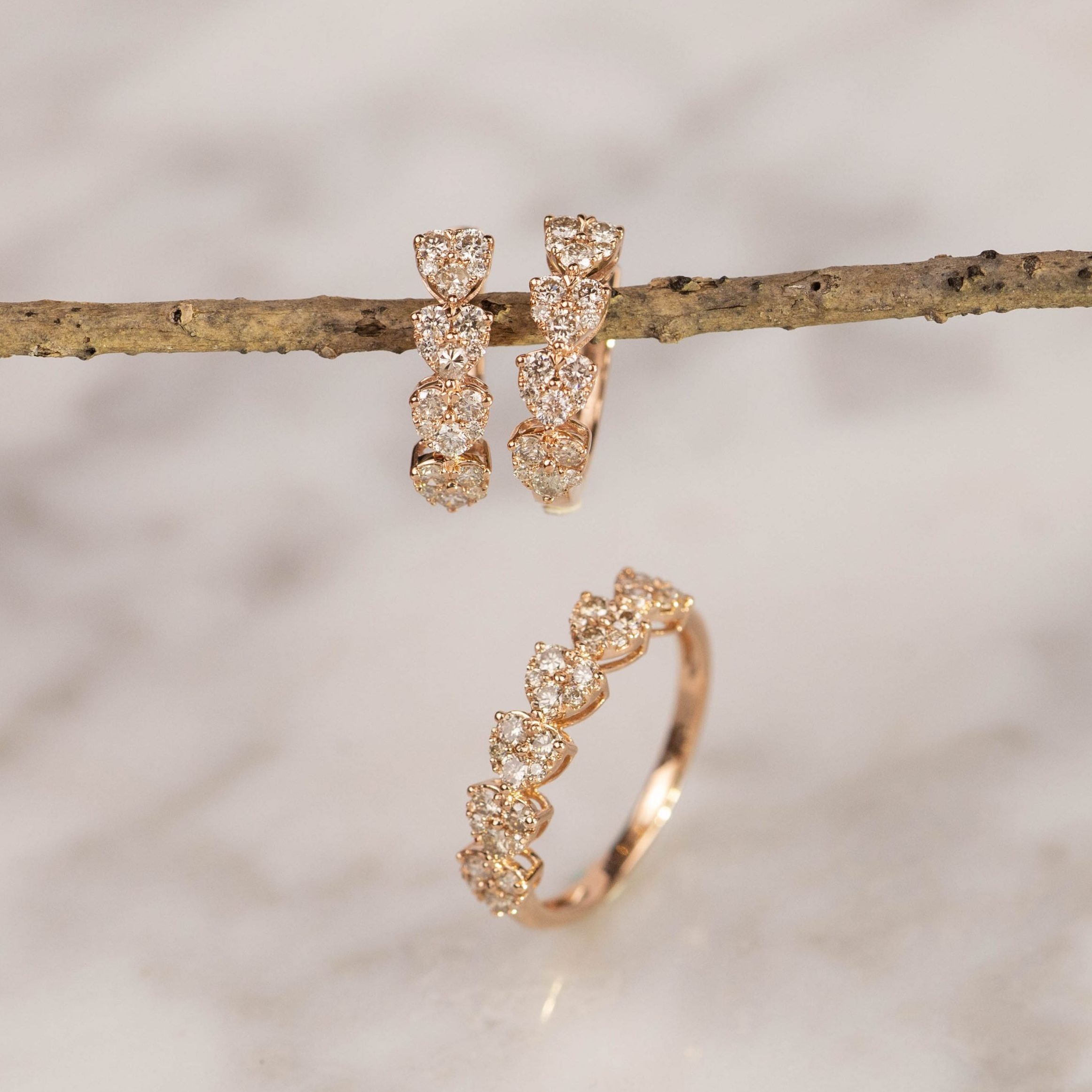 1.19 CTW Diamond Earrings & Ring Set 18k Rose Gold JS105