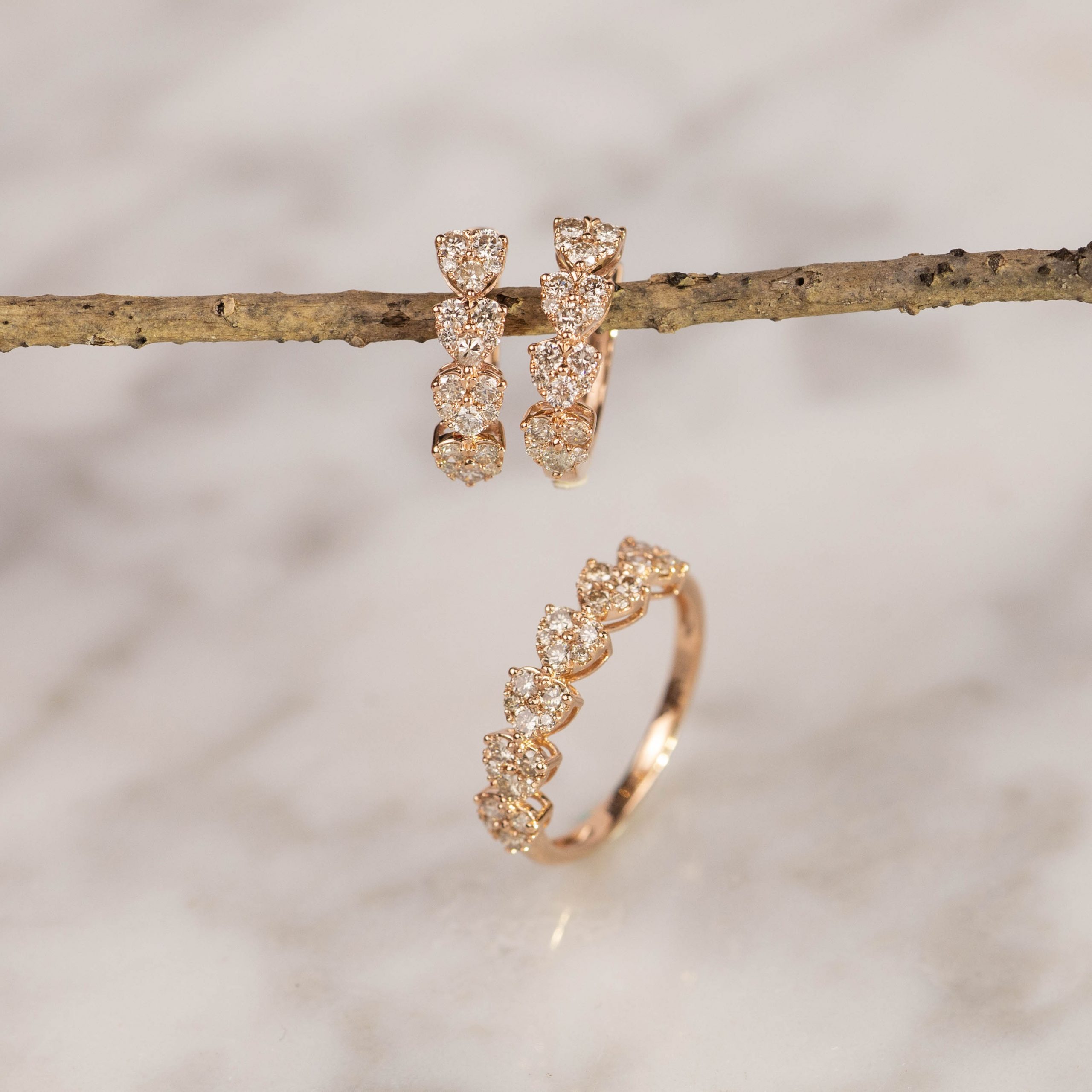 1.19 CTW Diamond Earrings & Ring Set 18k Rose Gold JS105