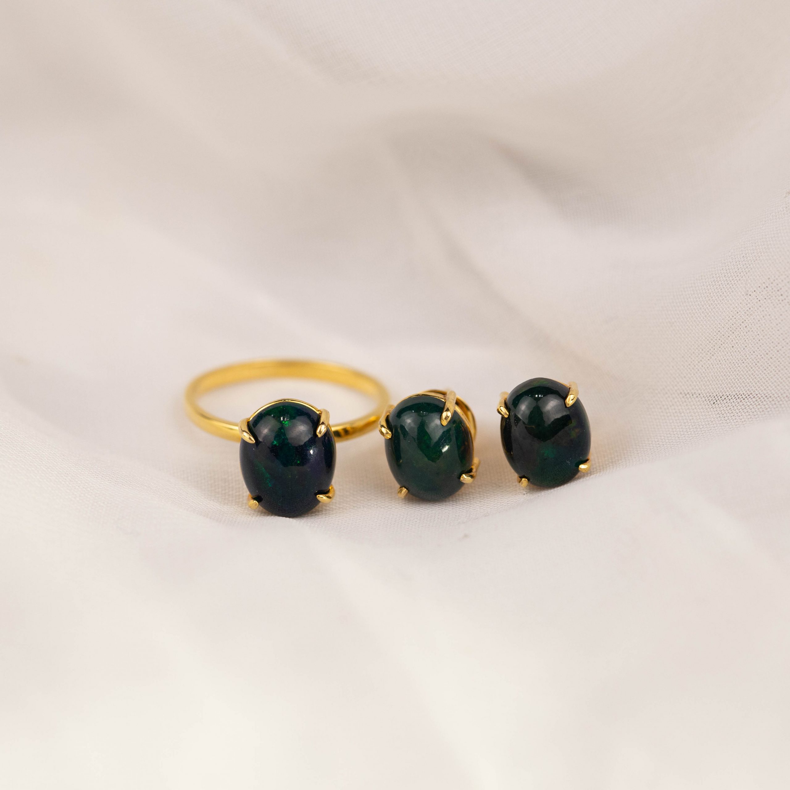 1.69 & 1.68 Carat Opal Earrings&Ring Set 14k Yellow Gold JS106