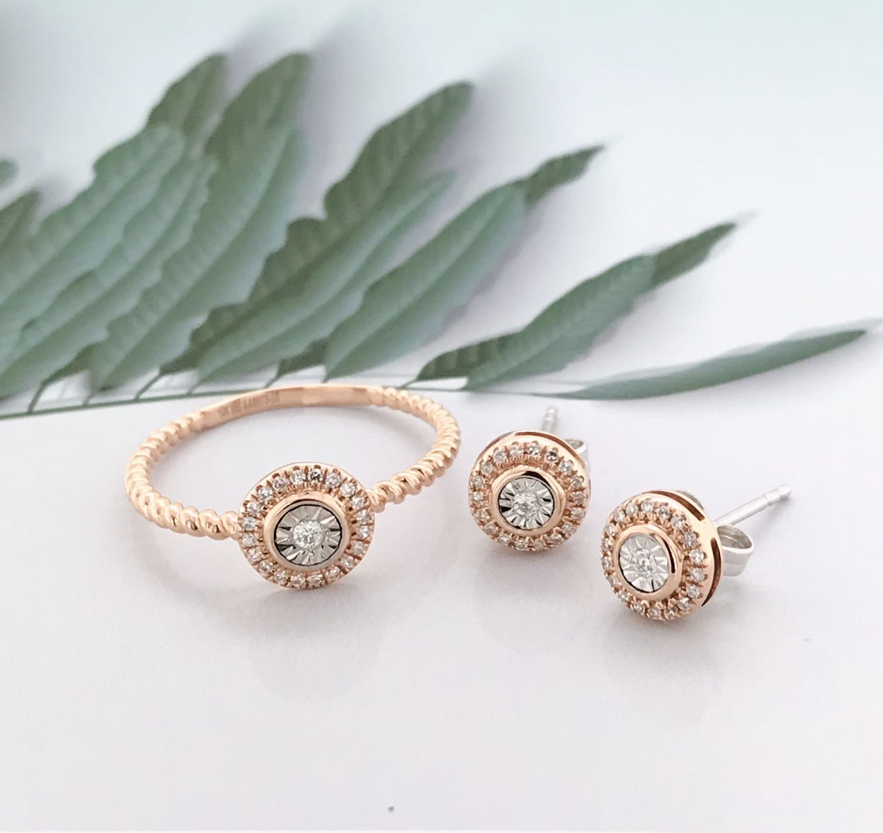 .187 CTW Diamond Earrings & Ring Twotone Gold JS129RG