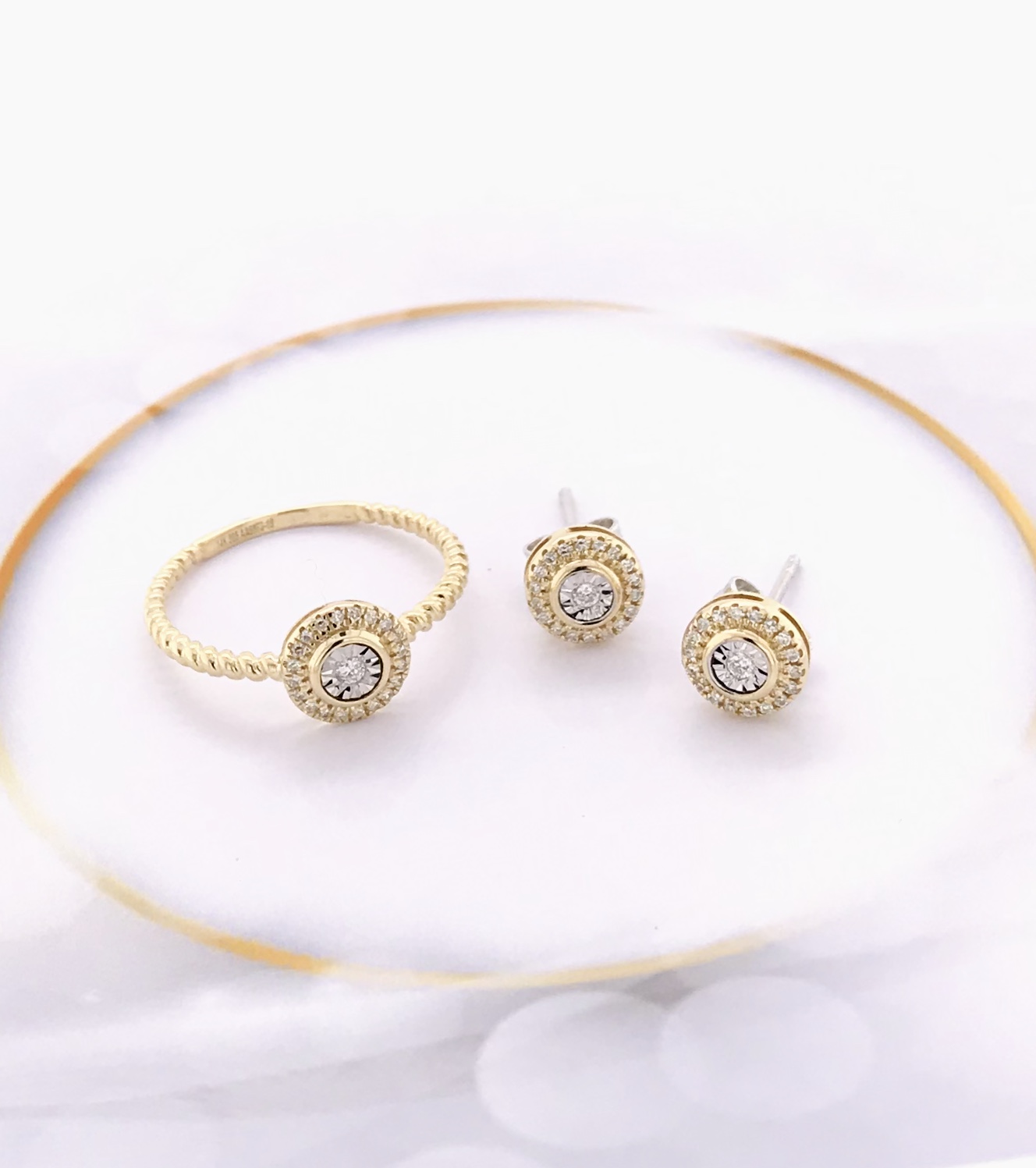 .186 CTW Diamond Earrings & Ring Set Twotone Gold JS129YG