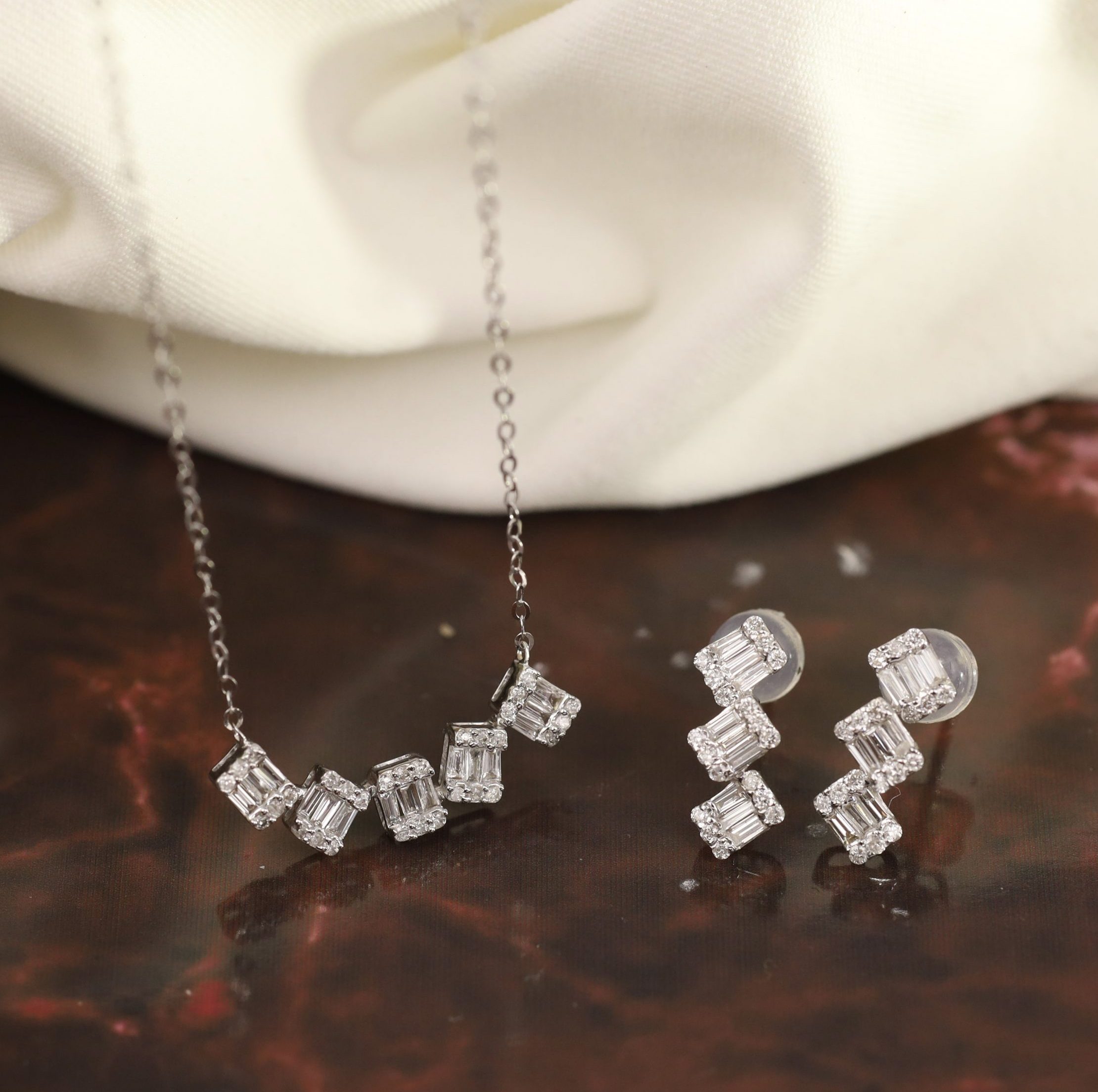 .61 CTW Diamond 2-Way Earrings & Necklace Set 18k White Gold JS132-WG