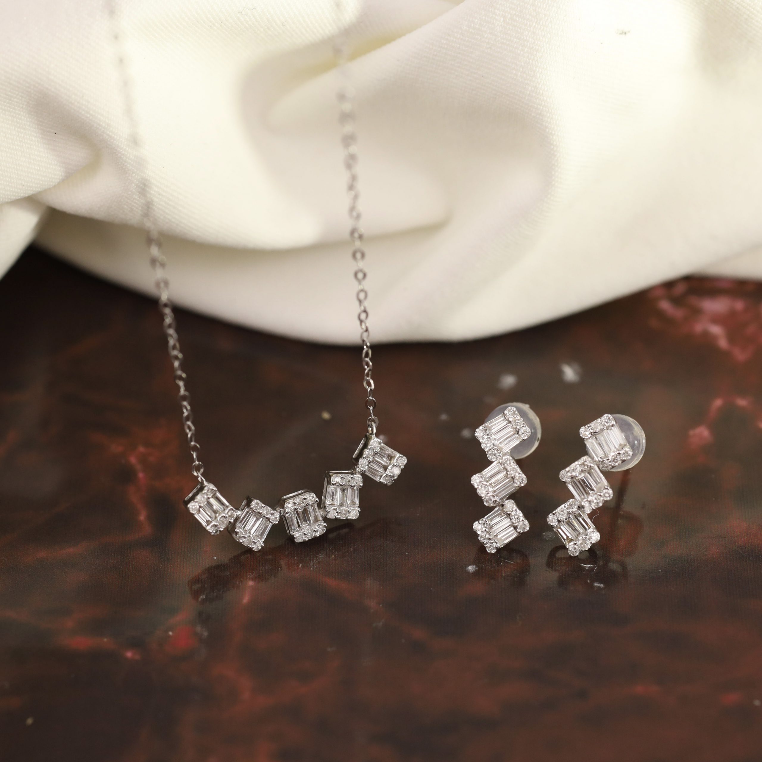 .61 CTW Diamond 2-Way Earrings & Necklace Set 18k White Gold JS132-WG
