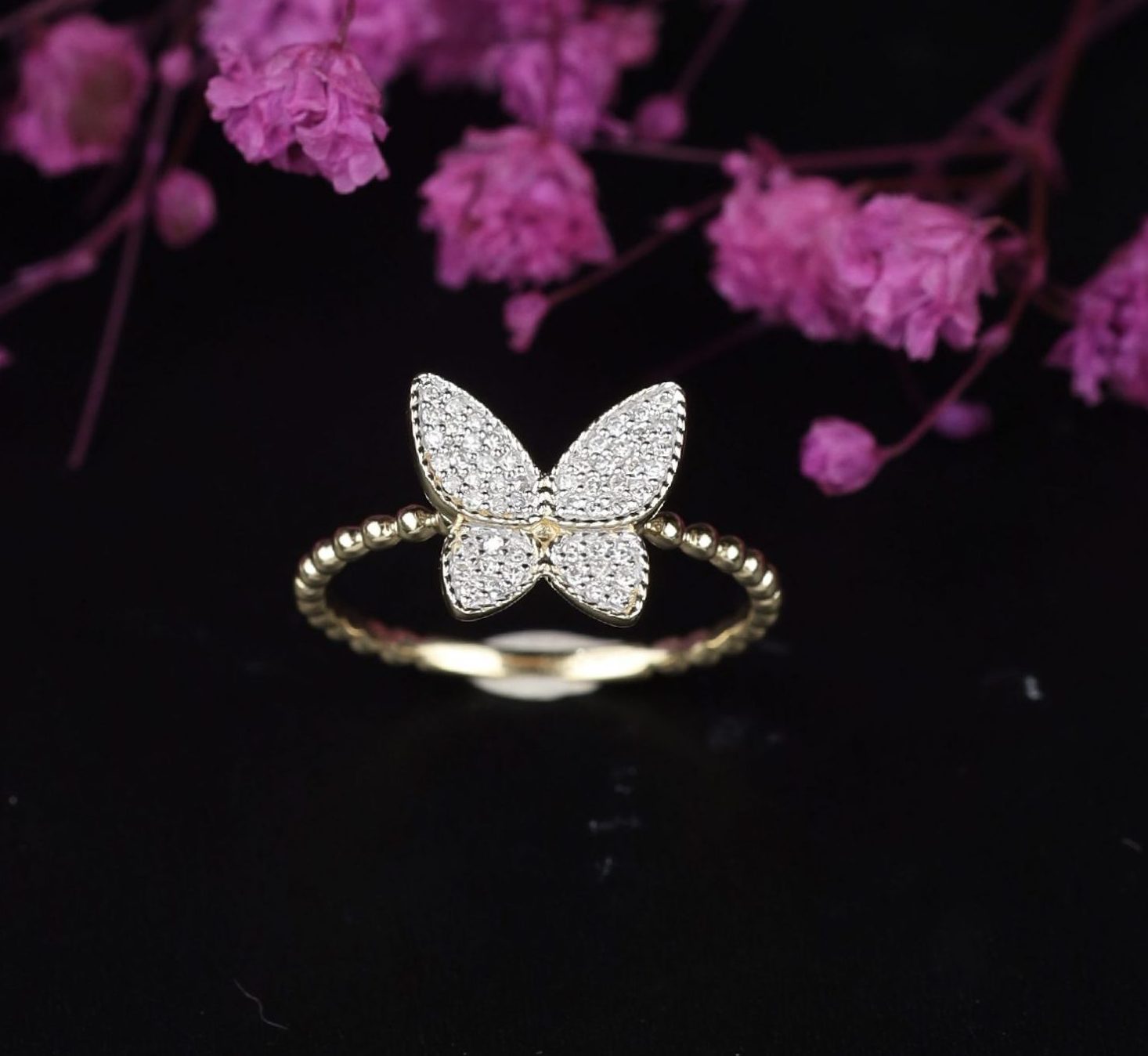 .113 CTW Diamond Butterfly Ring 14k Yellow Gold JS139R-YG