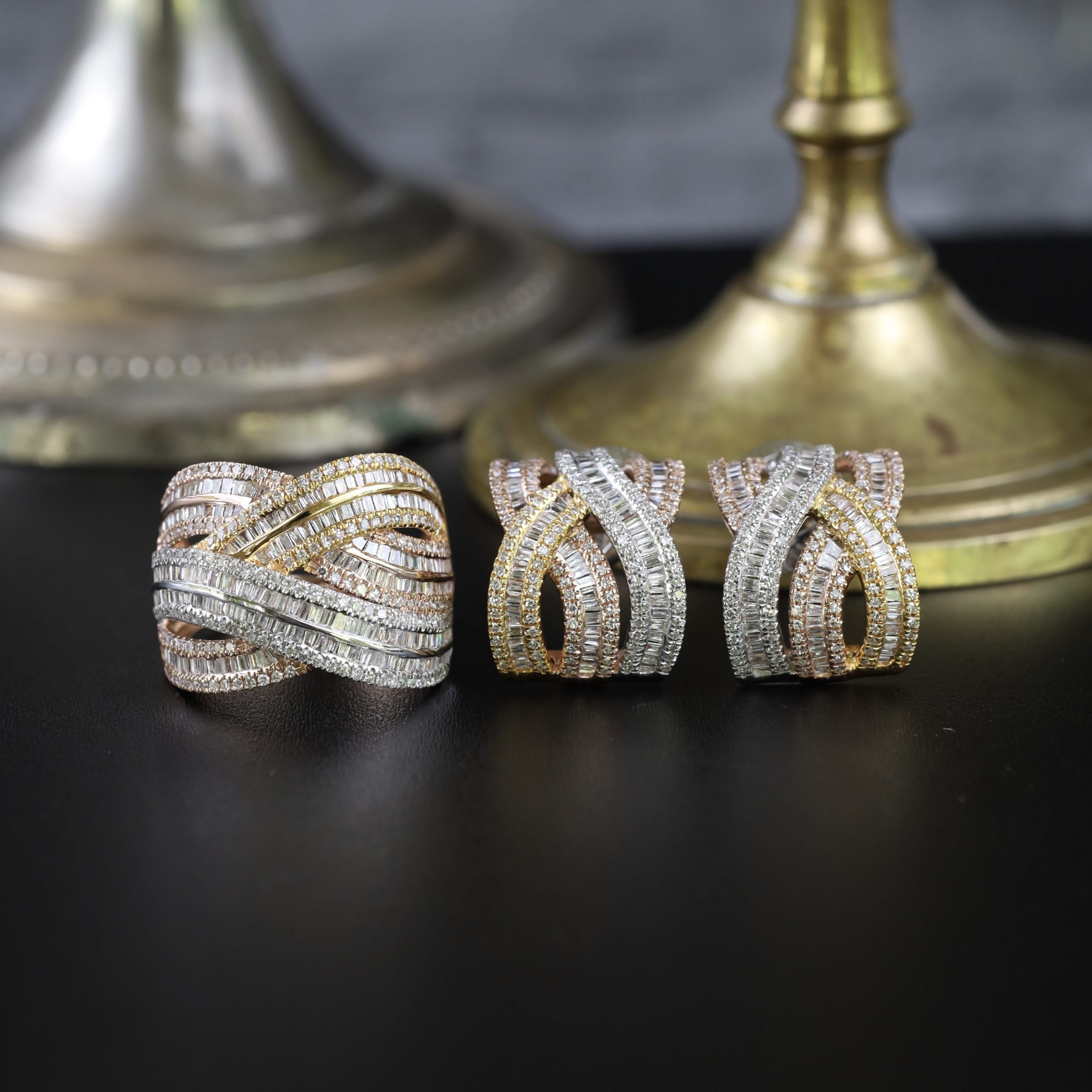 2.60 CTW Diamond Earrings & Ring Set 14k Tricolor JS142