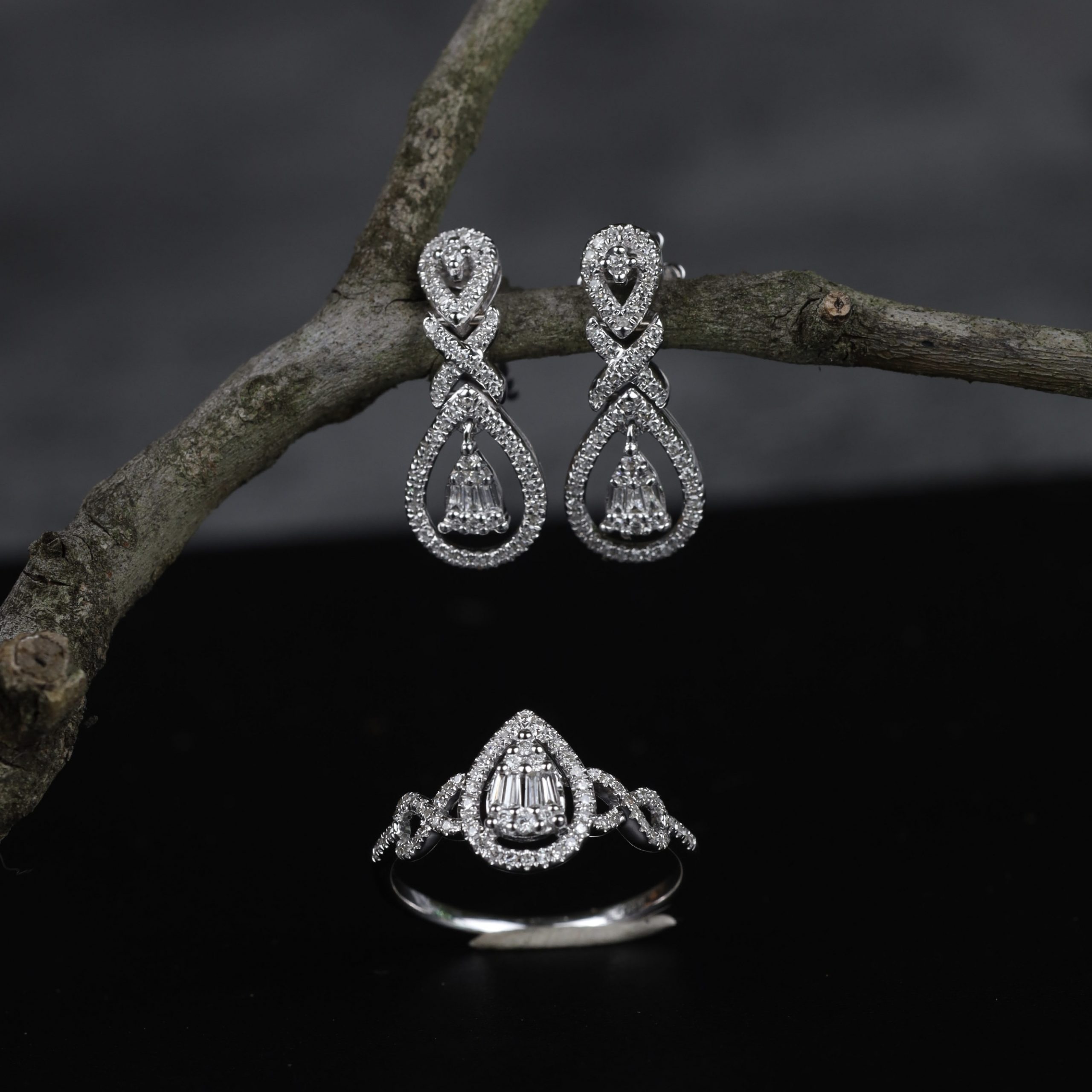 .536 CTW Diamond Earrings & Ring Set 14k White Gold JS143