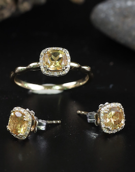 1.402 CTW Citrine w/.093 CTW Diamond Earrings & Ring Set 14k Twotone Gold JS148