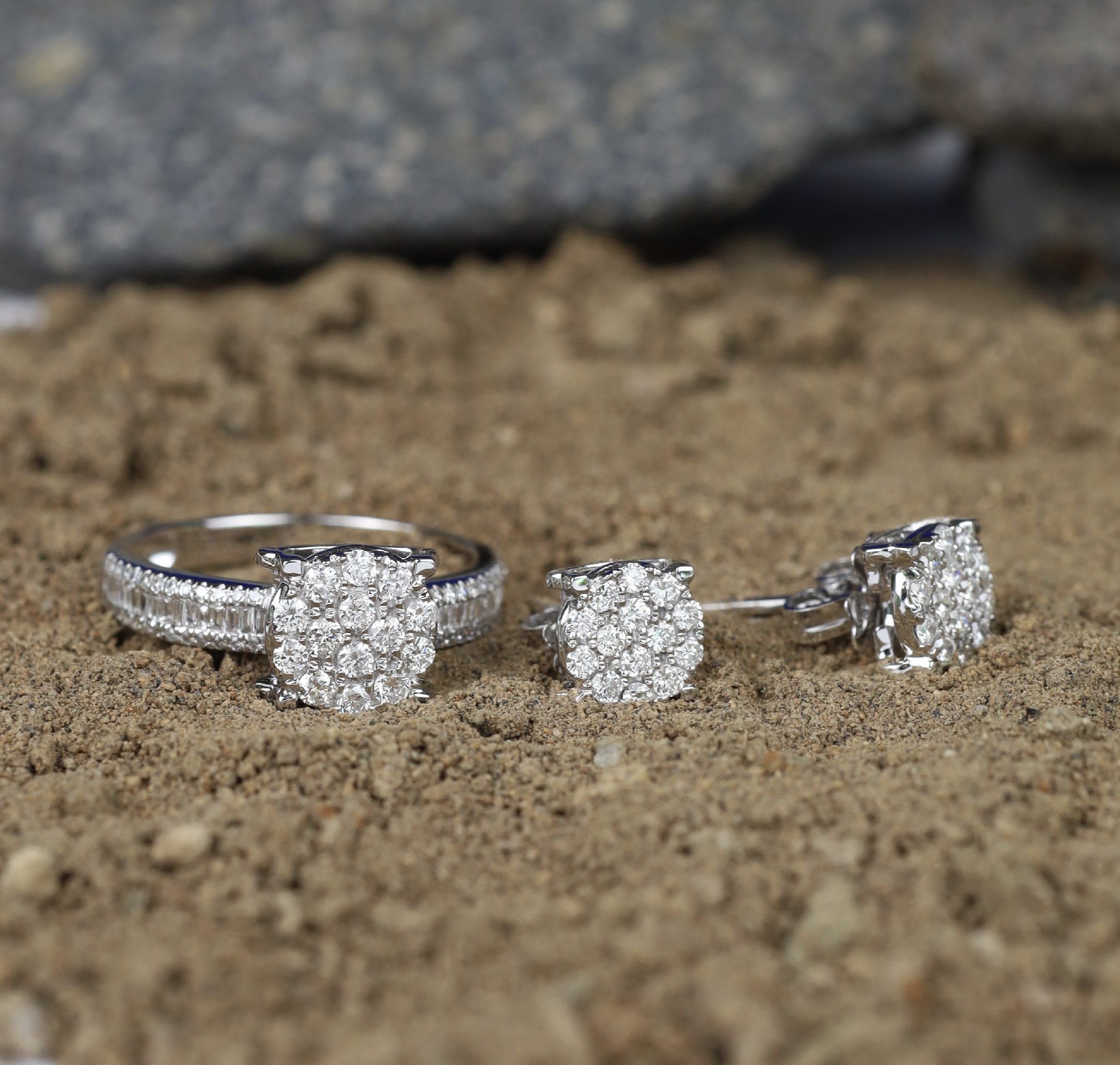 .97 CTW Diamond Earrings & Ring Set 14k White Gold JS152-WG