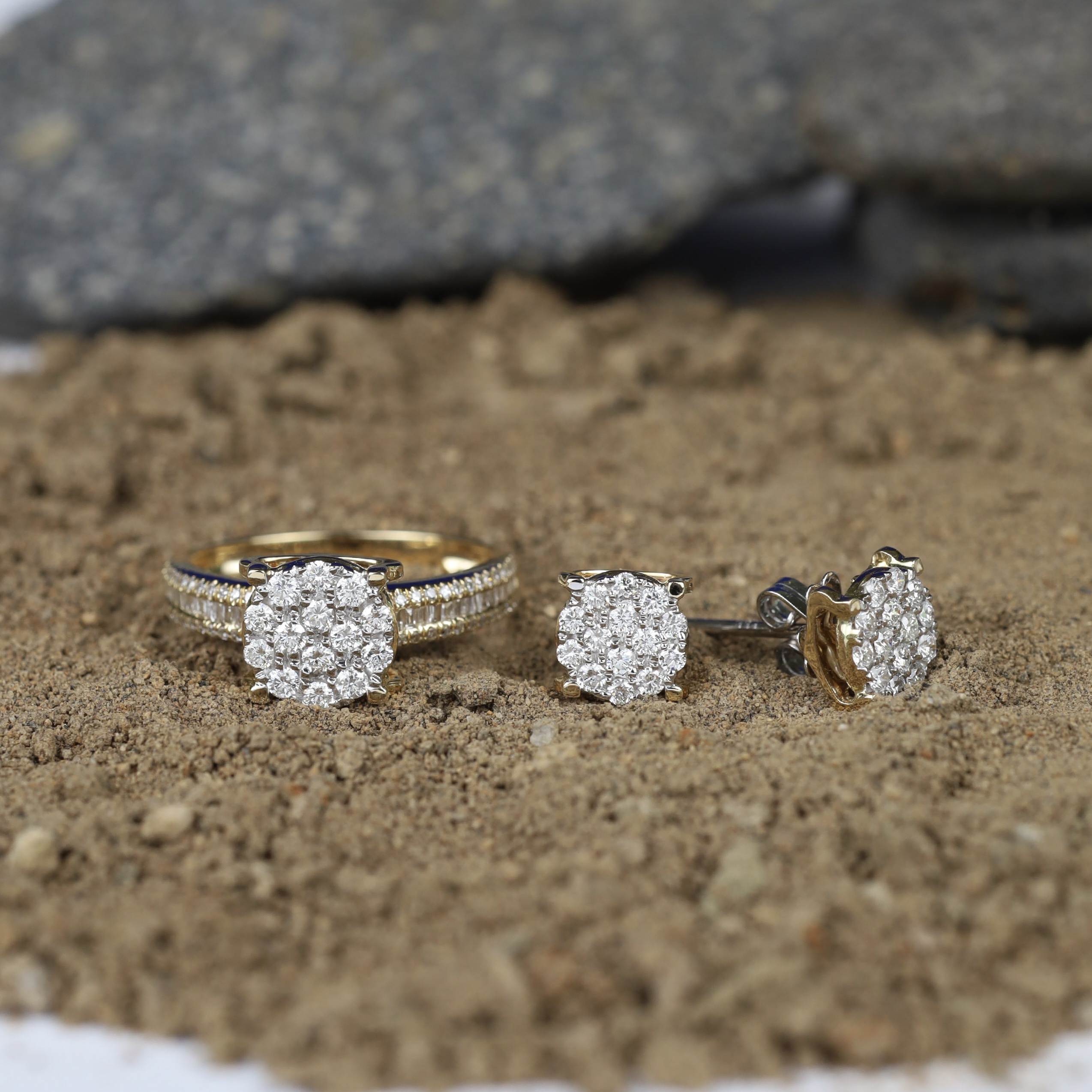.97 CTW Diamond Earrings & Ring Set 14k Twotone Gold JS152-YG